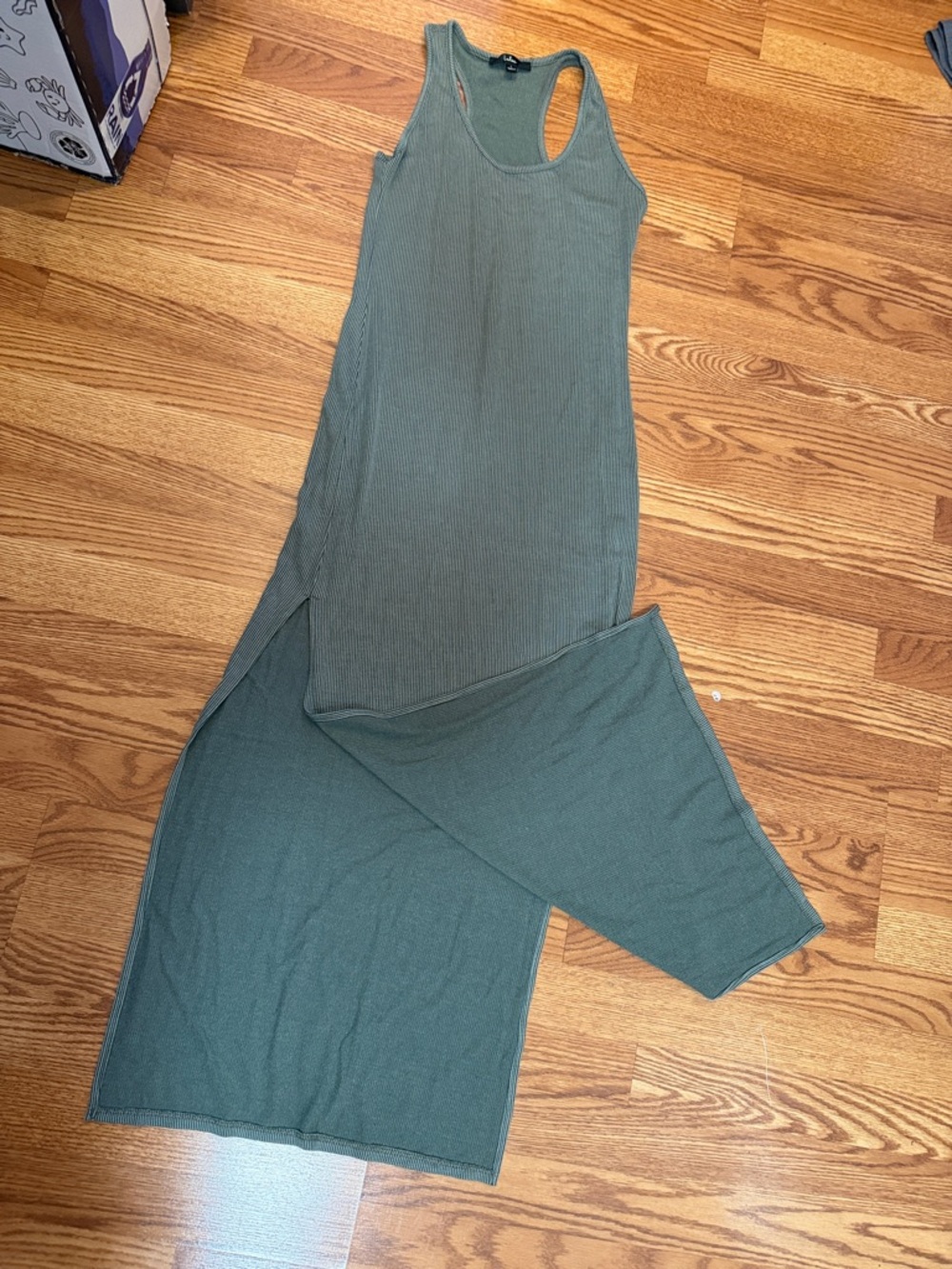 Lulus, Ribbed Racerback Maxi Dress in Olive Green